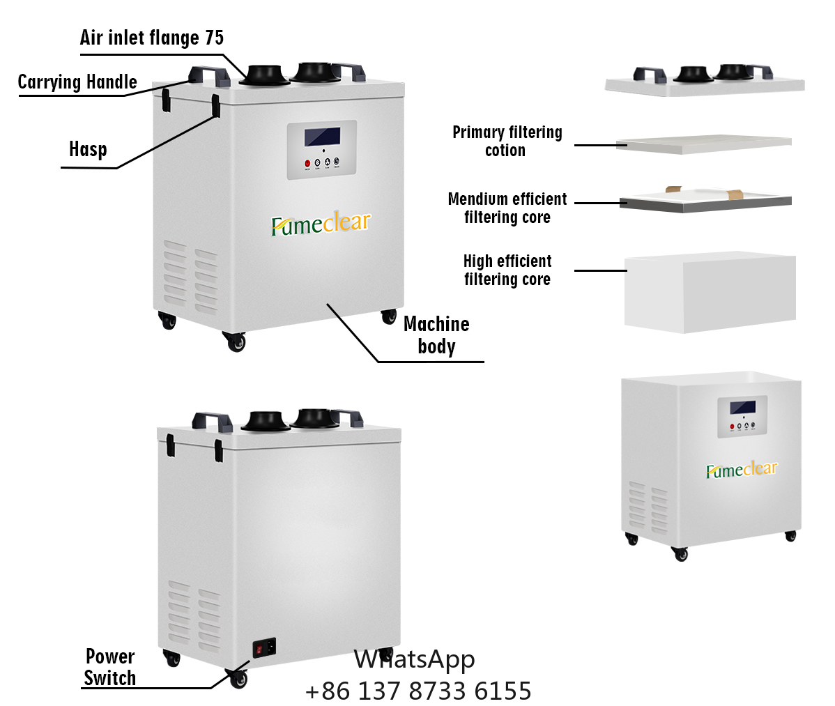 Industrial Laser Cutters - เครื่องดูดควันแบบพกพาที่ได้รับการรับรองมาตรฐาน CE สำหรับอุตสาหกรรมการเชื่อม 300W พร้อมไส้กรอง HEPA